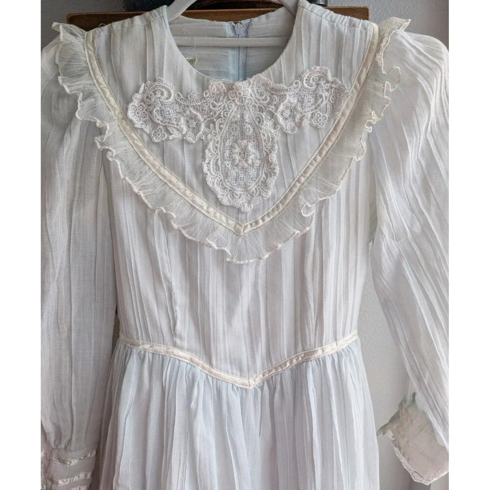 Gunne Sax by Jessica McClintock White Prairie Lace Vintage Dress Size 14